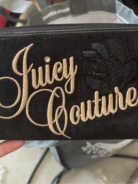 Juicy Couture Black Velvet Wallet with Gold Script Logo